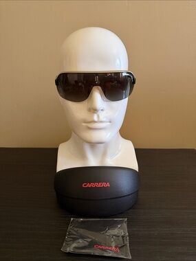 Carrera Black Shield Sunglasses with Smoke Lenses and Case